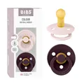 BIBS Colour Schnuller 2er-Pack, BPA-frei, Kirschform Nippel. Naturkautschuk/Latex, Hergestellt in Dänemark, Größe 2 (6-18 Monate) - Petal/Plum