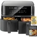 KLAMER Heißluftfritteuse Duo 9 L – Doppelkammer Airfryer mit 2 Körben & Digitaldisplay, 10 Automatikprogramme, Dual-Funktion, Timer, 3000 W Hei... - Schwarz