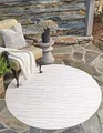 carpet city In-& Outdoor Teppich - Rund 160 cm - für Innen-& Außenbereich - Wetterfest Balkon-Teppich, Terrasse, Flur, Küche - Wohnzimmer-Teppiche - Hochtief/ 3D-Effekt - Streifen-Muster in Creme