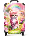 NoBoringSuitcases.com© Kinderkoffer Rosa und weißes Kätzchen umgeben von rosa Blumen 55x35x20cm, 4 Rollen, Handgepäck-Koffer, Kinderkoffer, Reisekoffer Mädchen