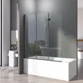 3 Teilig Badewannenaufsatz Schwarz Faltwand Duschwand Badewanne Glas 130x140cm