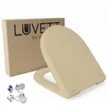 LUVETT® D140 Toilettendeckel mit Absenkautomatik D Form Beige - SoftClose Klodeckel Abnehmbar - Klobrille aus Antibakteriellem Duroplast - WC Sitz 2in1 Befestigung Inkl. - Toilettensitz Made in EU
