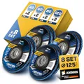 Set Fächerscheibe Ø125mm K41-120 (je 2 Stck.) für Stahl/Edelstahl - Polieren Entroster Kehlnaht schleifen - AMBOSS Werkzeuge ZFS Lamellenschleifscheibe blau Winkelschleifer - Profi Zirkon Schleifmop