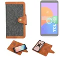 K-S-Trade Handyhülle für TCL 403, Schutzhülle Handyhülle Filz Hülle Kunst-Leder dunkelgrau braun