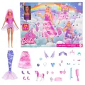 Barbie-Adventskalender mit Puppe und 24 Überraschungs-Accessoires mit Einhorn und Tieren, die Modepuppe kann in eine Meerjungfrau, Fee und mehr verwandelt Werden, JFL66