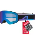ALPINA FERNIE Q-LITE - Verspiegelte Skibrille für Kinder, Kontrastverstärkende & Polarisierte OTG Gläser, ideal für Brillenträger, Mit 100% UV-Schutz, black-oil matt/blue