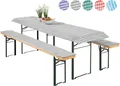 heimtexland ® Auflagen Set 3-teilig für Bierzeltgarnitur 2x Polster Auflage Bierbank 1x Tischdecke Vichy Karo Garten Tischdeko Typ331 grau Tischmass 70x220 cm
