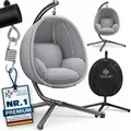 KESSER® Luxe Hängesessel mit Gestell + weicher Sitzkissen, Seitenpolsterung, Sitz- und Rückenkissen Hängekorb Indoor & Outdoor, Garten Schaukel Korb Hängestuhl Stabiler Standfuß, max. 150 kg