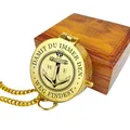 Personalisierter Kompass mit Gravur Wunschmotiv Maritim und Wunschtext Name Diverse Designs Messing Ledertasche Geschenkbox Geschenkidee (poliert/glänzend)