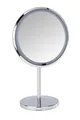 WENKO LED Kosmetik-Standspiegel Onno - beleuchteter Kosmetikspiegel, Spiegelfläche ø 16.5 cm, Stahl, 20 x 34 x 13.5 cm, Chrom, Silber Glänzend, 34 x 13.5 x 20 cm