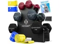 KESSER® Hantel-Set, 3 Paar, 1kg - 5kg, 12kg oder 18kg kurzhanteln mit Ständer Aufbewahrung, Fitnessstudio, Krafttraining, Hantelset rutschfeste Neopren, Mit Übungsheft, 2x Fitnessbänder