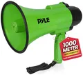 Pyle Megafon 30W mit Sirene & Mikrofon, Grün Faltbares Megaphone für Kinder & Erwachsene, Lautsprecher für Fußball, Events, Notfälle