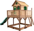 AXI Spielhaus Liam mit Sandkasten & grüner Rutsche | Stelzenhaus XXL in Braun & Grün aus  Holz für Kinder | Spielturm mit Wellenrutsche für den Garten