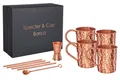 Specter & Cup Cocktail-Set Barca - Kupferbecher 4er-Set + Zubehör, (10-tlg., je 4 Kupferbecher, Strohhalm, je 1 Messbecher, Barlöffel)