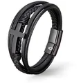UNIQAL.de Lederarmband Lederarmband Herren mit Kreuz "HEAVEN" Jesus (Edelstahl, Echtleder, Casual Style, handgefertigt) schwarz 21 cm
