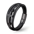 UNIQAL | Kreuz Leder Armband "HEAVEN" Cross Bracelet | Geschenk Box | Magnetverschluss (Schwarz, 21)