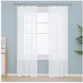 Deconovo Vorhang Wohnzimmer Gardinenschals mit Kräuselband Gardinen Wohnzimmer 2er Set, Transparent Stores Schal Schlafzimmer einfarbig Voile Vorhangschals weiß 140 cm x 175 cm