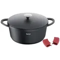 Tefal Kochtopf Trattoria, Schwarz, Edelstahl, Metall, 6,7 L, rund, 30x14.5x34.5 cm, backofengeeignet, hitzebeständige Griffe, mit Silikongriffen, Kochen, Töpfe, Kochtöpfe