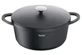 TEFAL TRATTORIA E21853 Schmortopf| Aluguss | Gussdeckel | Antihaft-Beschichtung| gute Wärmespeicherung | für Schmorgerichte | Silikon Griffschutz inkl.| Bratentopf | induktionsgeeignet|Schwarz, 28cm