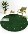carpetfine Wollteppich Gabbeh Uni Rund Grün Ø 80 | Moderner Teppich für Wohn- und Schlafzimmer