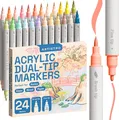 24 Acrylstifte – Dual Tip Pinsel & Fein Marker für Stoff, Leinwand, Stein, Gl...