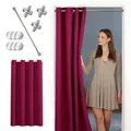 tinycurtains, Thermo Türvorhang mit Vorhangstange & Magneten zum Abdichten, einfache Montage ohne Bohren in 1 Min (195 x 150 cm rot + Stange Silber 70–120 cm + 6 Magnete)