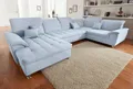 DOMO collection Wohnlandschaft, U-Form, Recamiere links, pastelblau, B/T: 344/206 cm