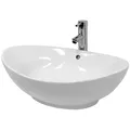 LuxeBath Waschbecken Aufsatzwaschbecken aus Keramik Handwaschbecken Wasserfall Waschtisch, Waschschale Aufsatzwaschtisch Weiß inkl. Ablaufgarnitur mit Überlauf weiß Oval | 39 cm x 20 cm x 39 cm