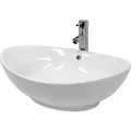 ECD Germany Waschbecken 59x39x20cm Keramik Weiß inkl Ablaufgarnitur mit Überlauf