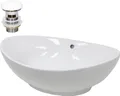 LuxeBath Waschbecken Aufsatzwaschbecken Oval, 59x39x20 cm, Weiß, aus Keramik, inkl. Ablaufgarnitur mit Überlauf