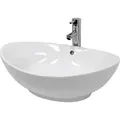 Luxebath - Ecd Germany Waschbecken Waschtisch 590x390x200 Mm Oval Keramik Weiß Inkl. Ablaufgarnitur Für Waschbecken Mit Überlauf Aufsatzbecken Aufsatzwaschbecken Aufsatzwaschtisch Waschschale Spülbecken Becken
