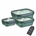 Engelland - 3er Set Aufbewahrungsdosen mit Deckel, luftdicht, auslaufsicher, stapelbar, Vorratsdose, BPA-frei, Kunststoff, verschiedene Größen, 0,2 L / 0,5 L / 1,0 L, transparent-moosgrün