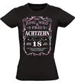 Baddery Damen T-Shirt 18. Geburtstag - „18 Jahre Jung wild und frei“ - zur Volljährigkeit für Frauen, Freundin, Tochter, Schwester (L)