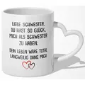 22Feels Tasse Schwester Geschenk Geburtstag Weihnachten Geschwister Mädchen Frauen, Keramik, Made In Germany, Spülmaschinenfest, Herzhenkel weiß