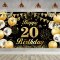 20. Geburtstag Banner Schwarz Gold, Geburtstagsbanner 20, 20. Geburtstag Männer, 20 Geburtstag Hintergrund Banner, 20 Jahre Geburtstagsbanner für 20 Party Deko Männer Frauen