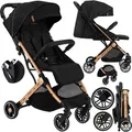 MoMi ESTELLE – Ultraleichter Baby Kompaktbuggy 7,7 kg mit Einhand-Faltung, Trolley-Funktion & Liegeposition, ideal für Reisen – Schwarz/Gold - Schwarz
