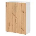 bümö Aktenschrank abschließbar, Büroschrank Holz 80cm breit in Weiß/Asteiche - abschließbarer Schrank mit Aktenregal für's Büro & Arbeitszimmer, Büro Möbel Ordnerschrank mit Schloss