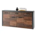 JONES Vintage Sideboard in Old Wood Optik, Betonoxid - Retro Kommode mit viel Stauraum für Ihr Wohnzimmer - 180 x 93 x 38 cm (B/H/T)