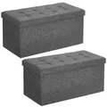 SONGMICS Sitzbank mit Stauraum, 2er Set, Sitztruhe mit Klappdeckel, Aufbewahrungsbox, faltbar, max. statische Belastbarkeit 300 kg, 80 L, 38 x 76 x 38 cm, Leinenimitat, dunkelgrau LSF423G02