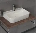 Aqua Bagno | Eckiges Aufsatzwaschbecken weiß glänzend, Keramikwaschbecken, Waschschale, Handwaschbecken | 55 cm breit