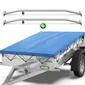 Tarpofix® Anhänger Plane 217 x 117 cm + 2x Planenbügel | Anhängerplane Flachplane aus PVC PLANENMATERIAL | Verstärkte Unsinn Anhänger Plane für 750kg PKW Hänger | Abdeckplane + Flachplanenbügel | Blau