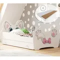 Kinderbett Jugendbett 80x160 cm mit Matratze, Schublade und Lattenrost, Motiv Katze MDF-Holz Europe