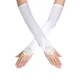 SUNTRADE Damen Spitze Satin Braut Party Fingerlose Handschuhe Pailletten Elegant (Weiß)