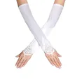 Damen Spitze Satin Braut Party Fingerlose Handschuhe Pailletten Elegant Weiß