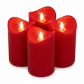 LED Echtwachs Kerzen Set mit Timer beweglicher Flamme, Rot, Ø7,5x12,5cm, 4 Stk.