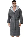 Morgenstern Bademantel Herren Kapuze 100% Baumwolle Frottee OEKO-TEX Velours Morgenmantel Lang Finn Anthrazit/Hellgrau XXL