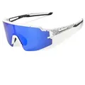 Rockbros Polarisierte Fahrradbrille mit UV-Schutz und Korrektureinsatz blaue Gläser, Weiß