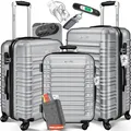 KESSER® 3tlg. Hartschalenkofferset Hartschalenkoffer Reisekoffer Set Reisekofferset Trolley Koffer Inkl. Kofferwaage + Gepäckanhänger Rollkoffer Schloss 4 Rollen ABS-Hartschale Teleskopgriff M-L-XL