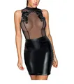 Noir Handmade Kunstleder Kleid Sexy Damen Stretch Wetlook Minikleid Kunstleder Minikleid, Farbe:Black, Größe:M