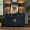 OPIUM OUTLET Chinesische Kommode Asia Sideboard orientalischer Schrank asiatische Vintage Möbel Anrichte Hochzeitsschrank komplett montiert blau Midnight-Blue